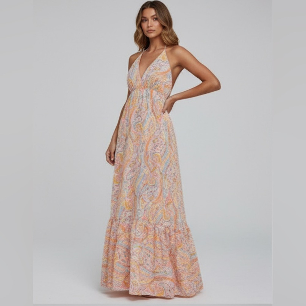 Boho Paisley Halterneck Ruffle Hem Dress